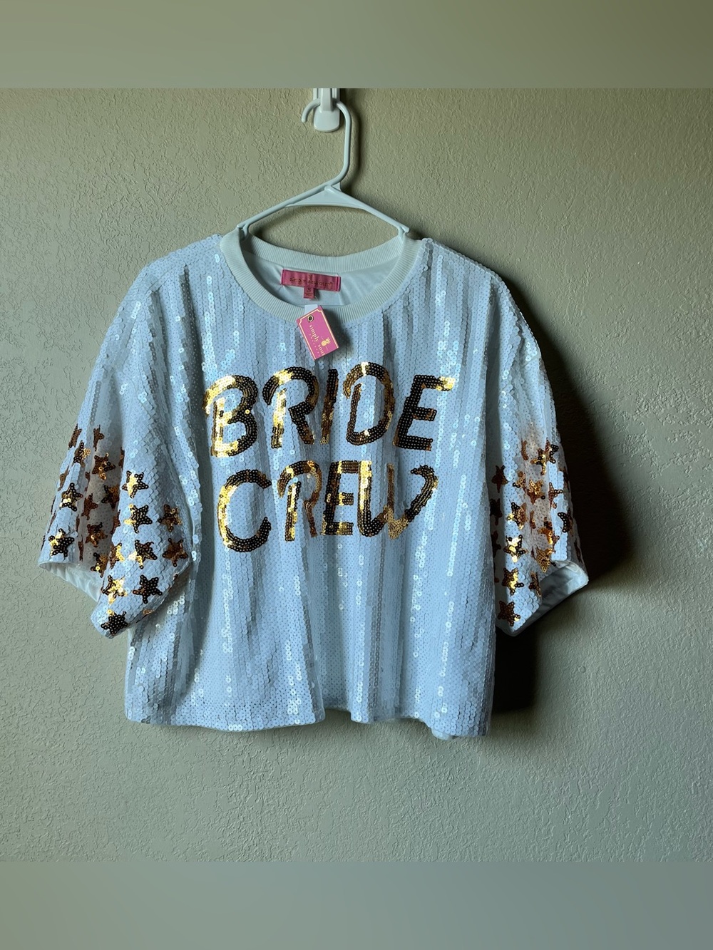 Bride Crew Sequin Short Sleeve Top - White/Gold combo by simply southern - nwt